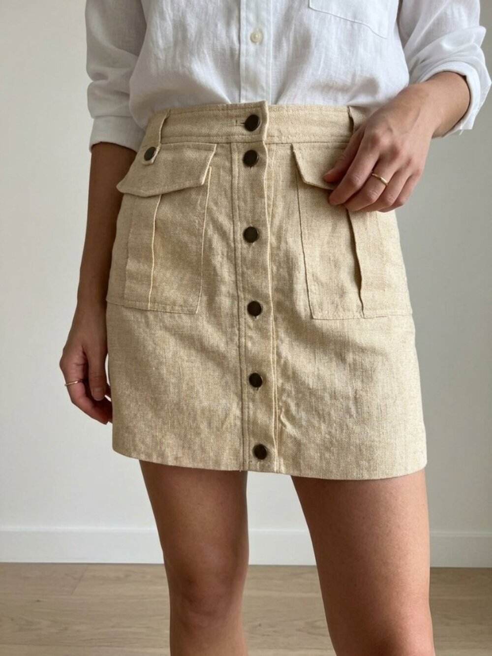 Lovers + Friends Fountain Linen Utility Mini Skirt in Lemon | Size S